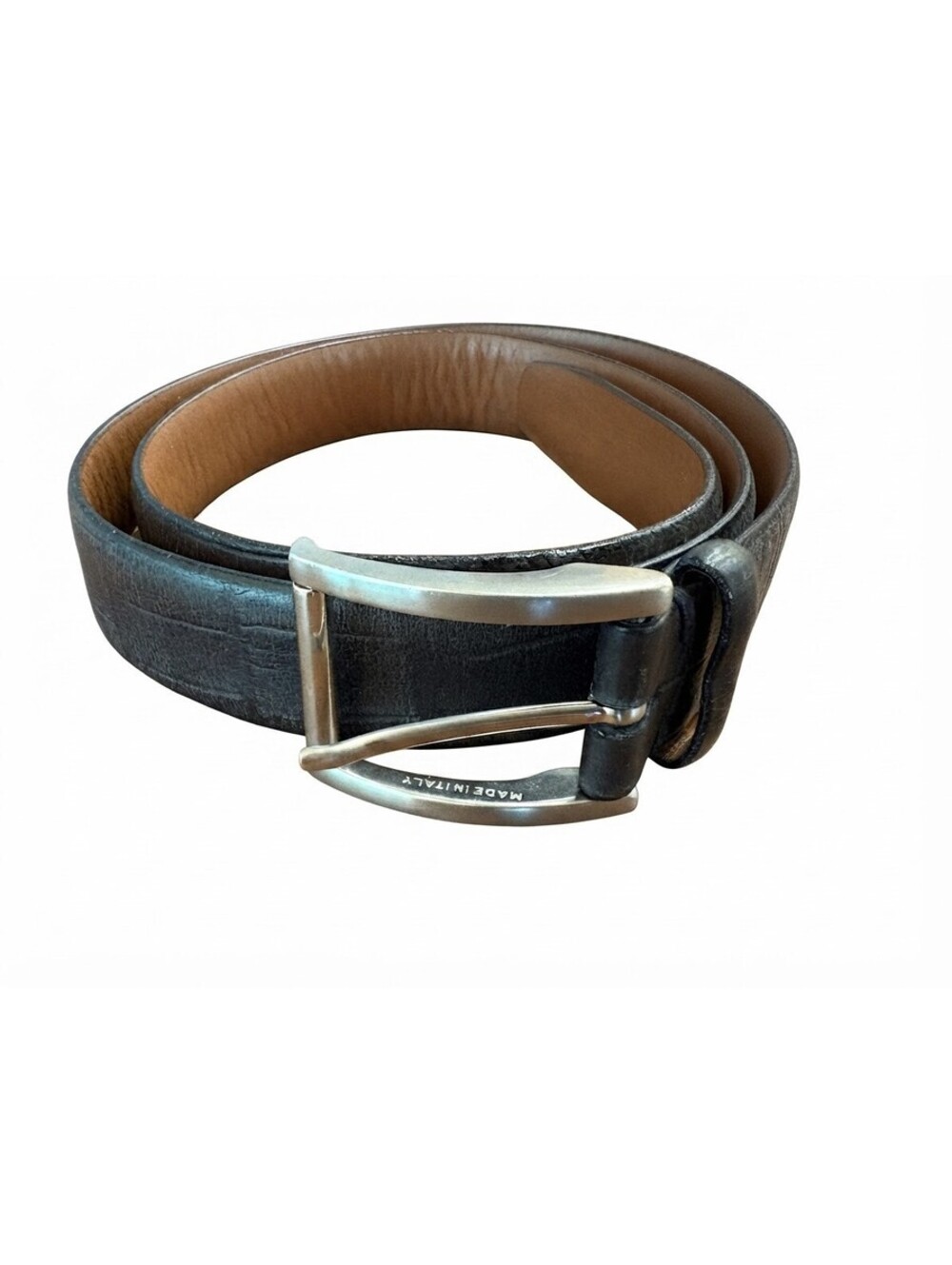 Trafalgar Luxe Black Croc Embossed Leather Belt - Made in Italy - Size 36